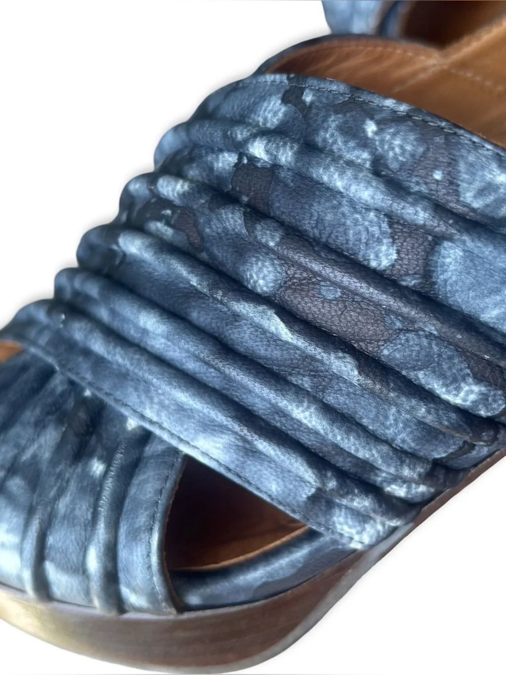 Chie Mihara Alubia Blue Tie Dye Structured Ribbed Leather Platform Heels 38
